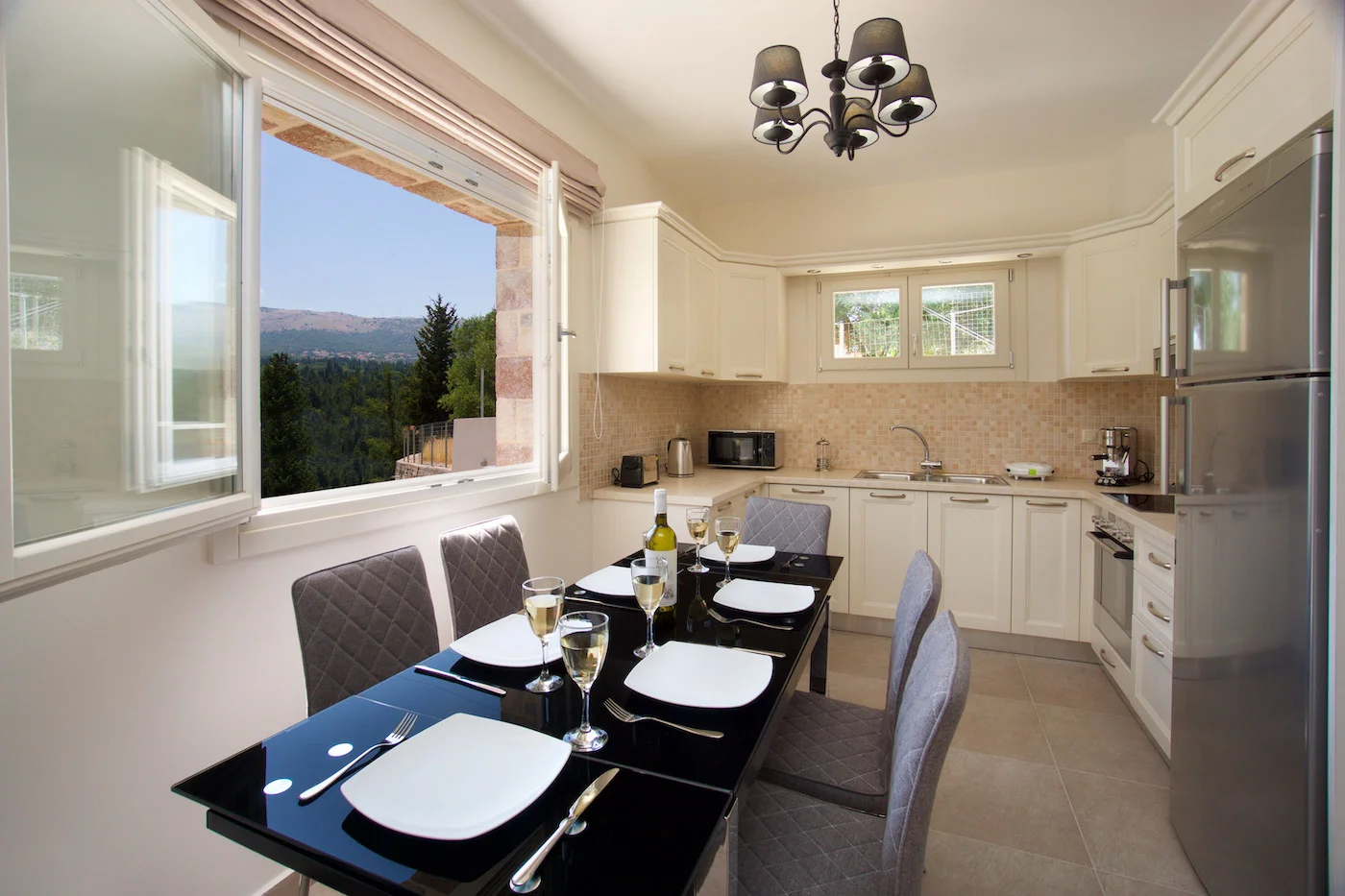 Villa Joanna modern kitchen and living area, Agia Efimia Kefalonia